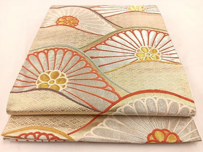平和屋着物◎六通柄袋帯　唐織　花青海波　金銀糸　正絹　逸品　BAAV7615yc