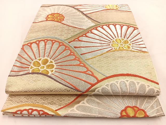 平和屋着物◎六通柄袋帯　唐織　花青海波　金銀糸　正絹　逸品　BAAV7615yc