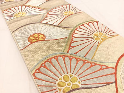 平和屋着物◎六通柄袋帯　唐織　花青海波　金銀糸　正絹　逸品　BAAV7615yc