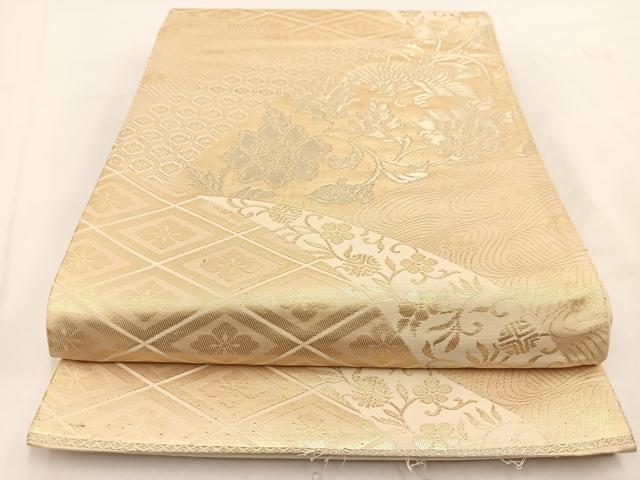 平和屋着物◎六通柄袋帯 切嵌鳳凰更紗花文 金糸 正絹 逸品 BAAV7618yc