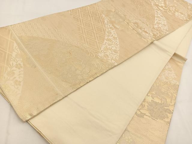 平和屋着物◎六通柄袋帯 切嵌鳳凰更紗花文 金糸 正絹 逸品 BAAV7618yc