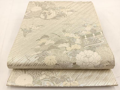 平和屋着物◎六通柄袋帯 唐織 彩花几帳文 綾錦 銀糸 正絹 逸品 BAAV7621yc
