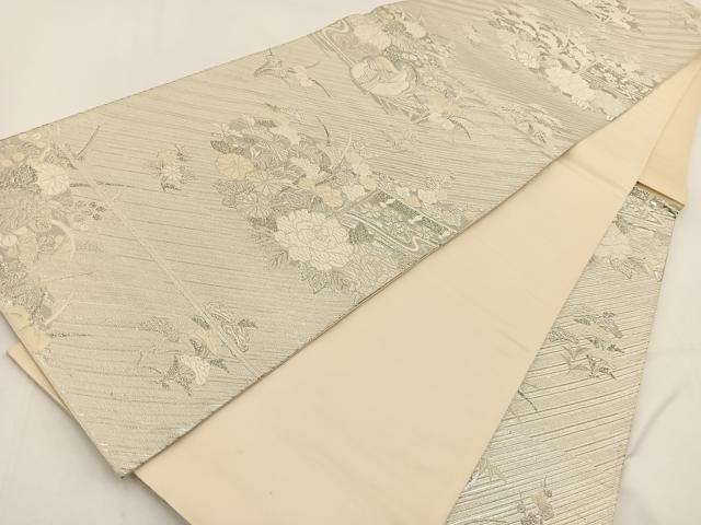 平和屋着物◎六通柄袋帯 唐織 彩花几帳文 綾錦 銀糸 正絹 逸品 BAAV7621yc
