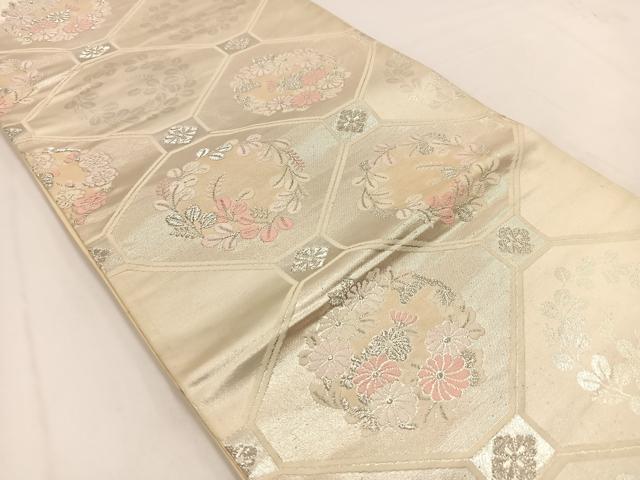 平和屋着物◎六通柄袋帯 唐織 蜀江花文 銀糸 正絹 逸品 BAAV7622yc