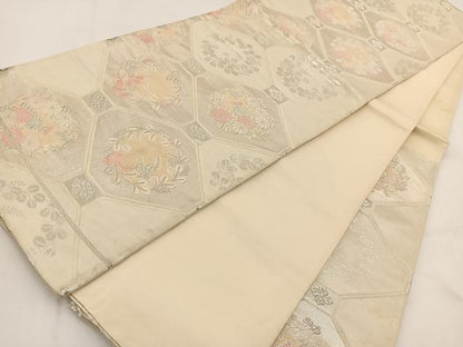 平和屋着物◎六通柄袋帯 唐織 蜀江花文 銀糸 正絹 逸品 BAAV7622yc