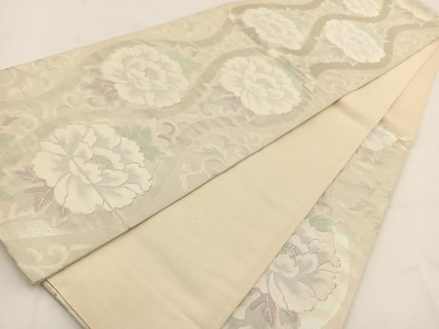 平和屋着物◎六通柄袋帯 唐織 立涌牡丹文 銀糸 正絹 逸品 BAAV7623yc