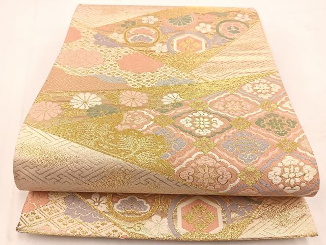 平和屋着物◎六通柄袋帯 唐織 切嵌花文金糸 正絹 逸品 BAAV7627yc
