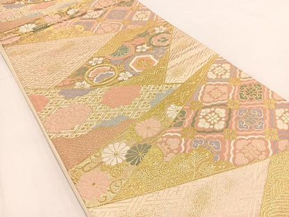 平和屋着物◎六通柄袋帯 唐織 切嵌花文金糸 正絹 逸品 BAAV7627yc