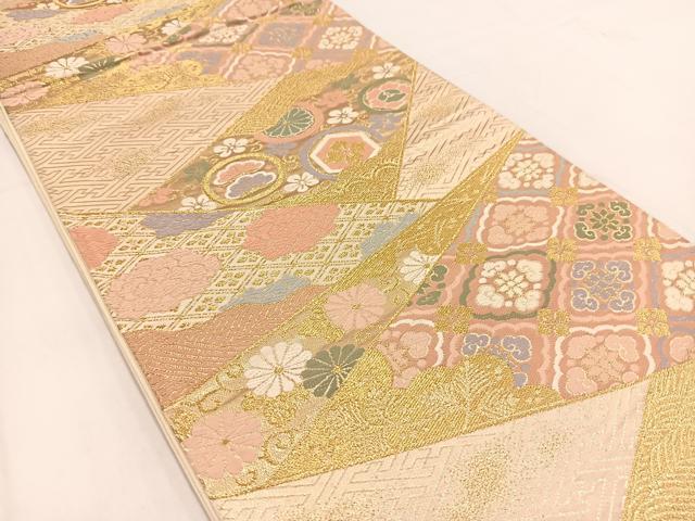 平和屋着物◎六通柄袋帯 唐織 切嵌花文金糸 正絹 逸品 BAAV7627yc