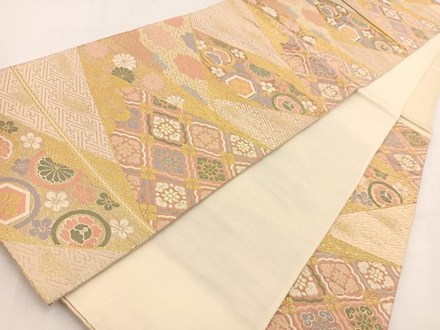 平和屋着物◎六通柄袋帯 唐織 切嵌花文金糸 正絹 逸品 BAAV7627yc