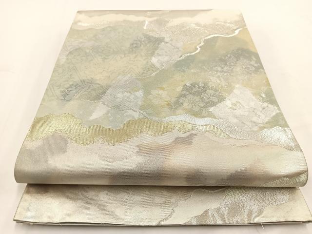 平和屋着物◎西陣 六通柄袋帯 道長立波花文 金銀糸 引箔 正絹 逸品 BAAV7629yc
