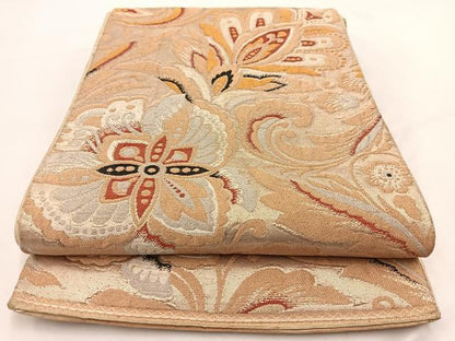 平和屋着物◎六通柄袋帯 更紗花文 金銀糸 正絹 逸品 BAAV7631yc