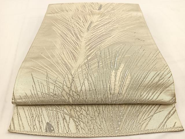 平和屋着物◎六通柄袋帯 唐織 若松葉文 銀糸 正絹 逸品 BAAV7632yc