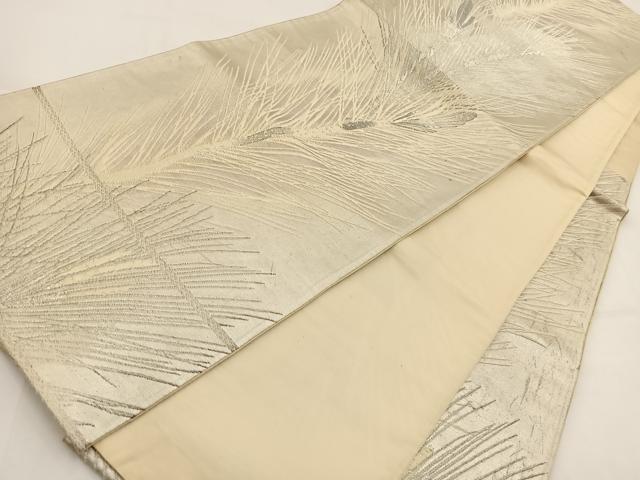 平和屋着物◎六通柄袋帯 唐織 若松葉文 銀糸 正絹 逸品 BAAV7632yc