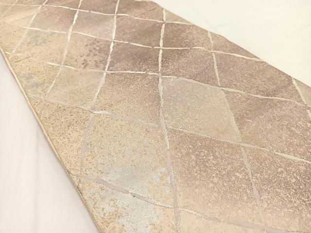 平和屋着物◎六通柄袋帯　菱つなぎ文　金銀糸　引箔　三越扱い　正絹　逸品　BAAV7635yc
