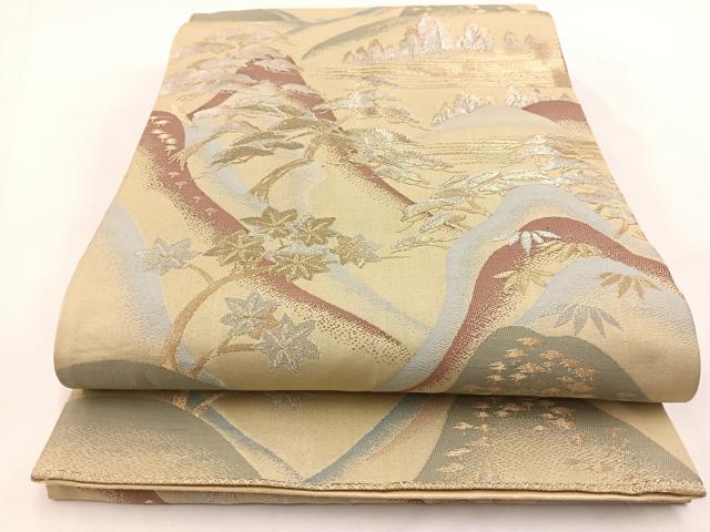 平和屋着物◎六通柄袋帯 重ね山風景文 金銀糸 正絹 逸品 BAAV7636yc