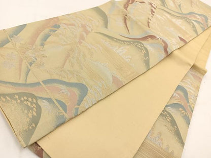 平和屋着物◎六通柄袋帯 重ね山風景文 金銀糸 正絹 逸品 BAAV7636yc