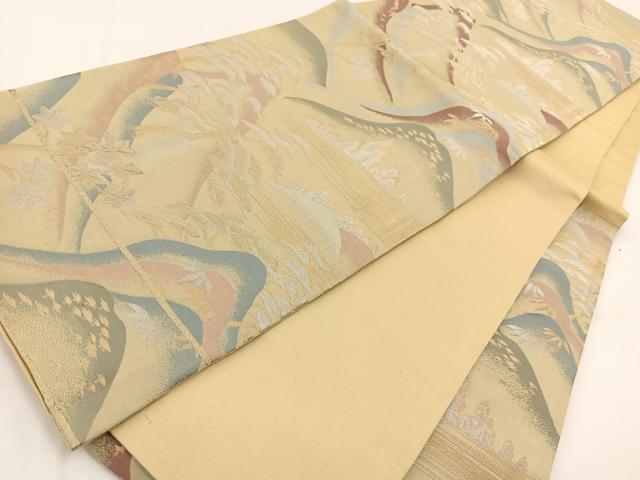 平和屋着物◎六通柄袋帯 重ね山風景文 金銀糸 正絹 逸品 BAAV7636yc