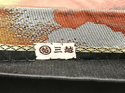 平和屋着物◎六通柄袋帯　流水風景文　黒地　金銀糸　三越扱い　正絹　逸品　BAAV7637yc