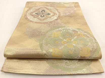 平和屋着物◎六通柄袋帯 光琳 花丸文 金銀糸 引箔 正絹 逸品 BAAV7638yc
