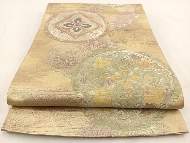 平和屋着物◎六通柄袋帯 光琳 花丸文 金銀糸 引箔 正絹 逸品 BAAV7638yc