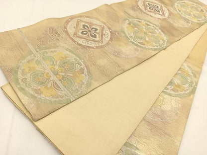 平和屋着物◎六通柄袋帯 光琳 花丸文 金銀糸 引箔 正絹 逸品 BAAV7638yc