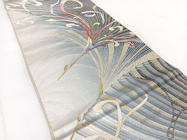平和屋着物◎六通柄袋帯　唐織　オーロラ箔　飛鶴文　正絹　逸品　BAAV7642yc