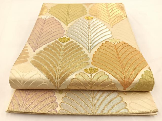 平和屋着物◎六通柄袋帯　若松葉文　金銀糸　正絹　逸品　BAAV7649yc