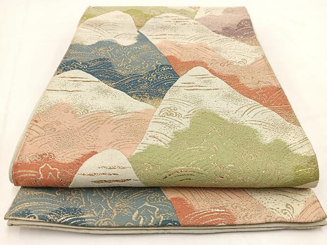 平和屋着物◎六通柄袋帯　唐織　立波文　金糸　正絹　逸品　BAAV7653yc