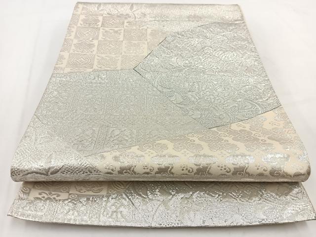 平和屋着物◎六通柄袋帯　絹衣　切嵌更紗花文　銀糸　正絹　逸品　BAAV7655yc