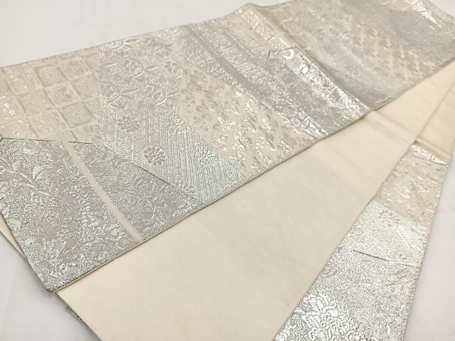 平和屋着物◎六通柄袋帯　絹衣　切嵌更紗花文　銀糸　正絹　逸品　BAAV7655yc