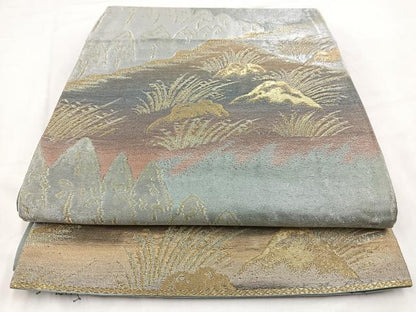 平和屋着物◎六通柄　京袋帯　風景樹林文　金銀糸　引箔　正絹　逸品　BAAV7664yc
