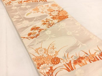 平和屋着物◎六通柄袋帯　唐織　エ霞花文　金銀糸　正絹　逸品　BAAV7665yc