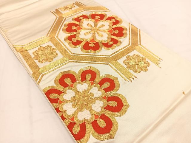 平和屋着物◎太鼓柄袋帯　総駒刺繍　蜀江花文　正絹　逸品　BAAV7669yc