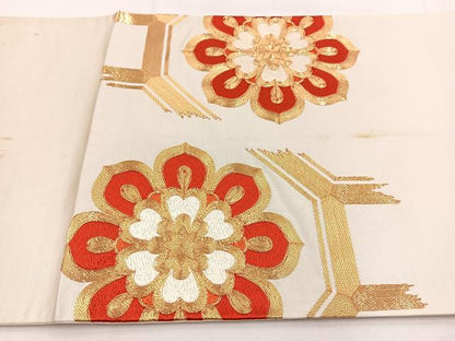 平和屋着物◎太鼓柄袋帯　総駒刺繍　蜀江花文　正絹　逸品　BAAV7669yc