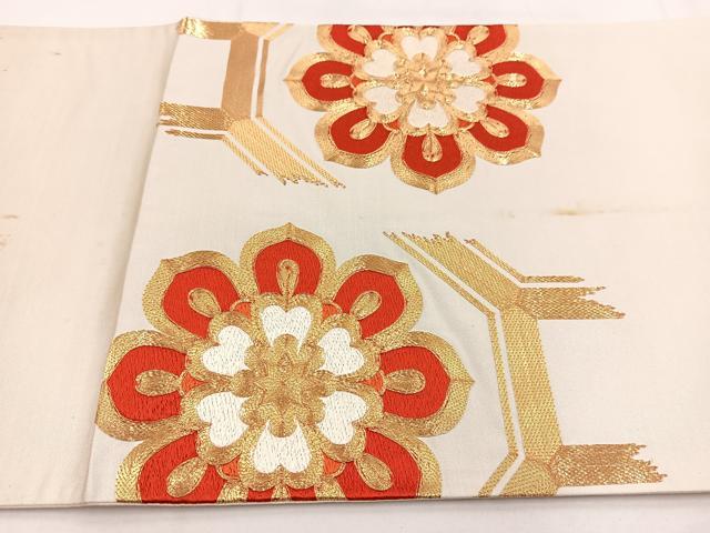 平和屋着物◎太鼓柄袋帯　総駒刺繍　蜀江花文　正絹　逸品　BAAV7669yc