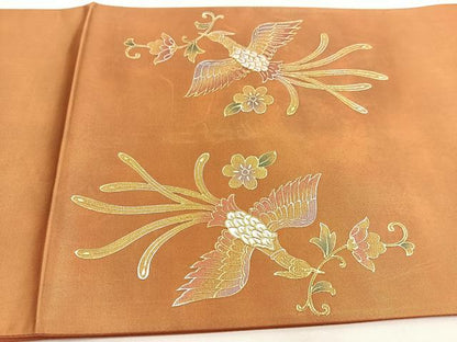 平和屋着物◎太鼓柄袋帯　向かい鳳凰更紗花文　金銀彩　引箔　正絹　逸品　BAAV7670yc