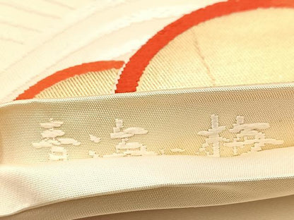 平和屋着物◎六通柄袋帯　唐織　手織　青海に梅　金糸　正絹　逸品　BAAV7672yc