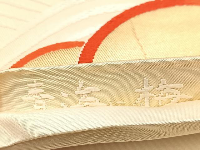 平和屋着物◎六通柄袋帯　唐織　手織　青海に梅　金糸　正絹　逸品　BAAV7672yc