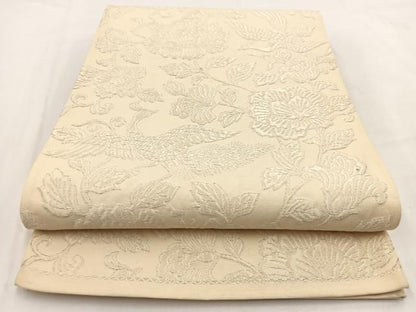 平和屋着物◎六通柄袋帯　ふくれ織　鳳凰更紗花文　正絹　逸品　BAAV7674yc