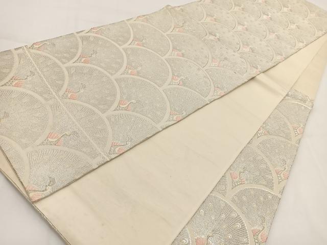 平和屋着物◎六通柄袋帯　唐織　孔雀青海波　銀糸　正絹　逸品　BAAV7675yc