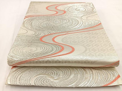 平和屋着物◎六通柄袋帯　唐織　流水亀甲花文　銀糸　正絹　逸品　BAAV7680yc