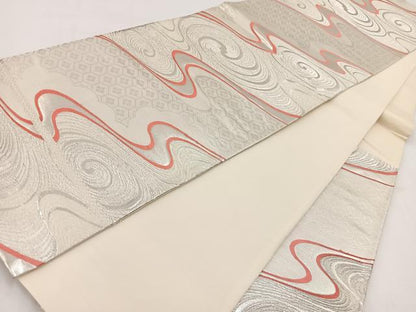 平和屋着物◎六通柄袋帯　唐織　流水亀甲花文　銀糸　正絹　逸品　BAAV7680yc