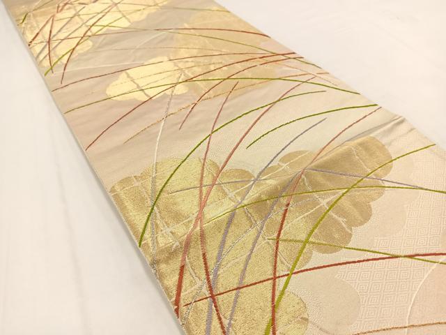 平和屋着物◎六通柄袋帯　唐織　雲取り草葉文　金銀糸　三越扱い　正絹　逸品　BAAV7684yc