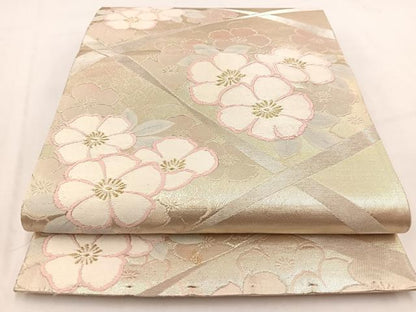 平和屋着物◎六通柄袋帯　唐織　草花文　金銀糸　引箔　やまとオリジナル　　正絹　逸品　BAAV7688yc
