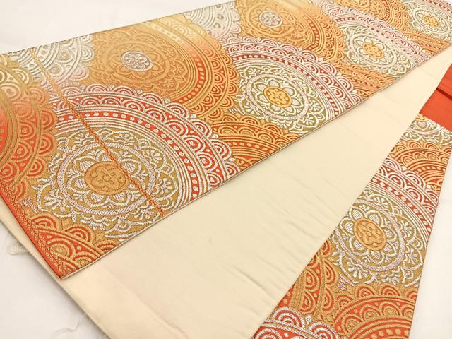平和屋着物◎六通柄袋帯　花青海波　金銀糸　正絹　逸品　BAAV7691yc