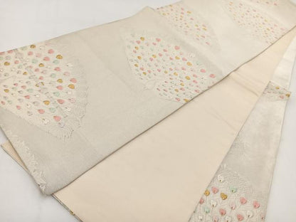 平和屋着物◎六通柄袋帯　唐織　孔雀　金銀糸　正絹　逸品　BAAV7695yc