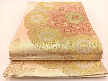 平和屋着物◎六通柄袋帯　正倉院花文　金銀糸　引箔　正絹　逸品　BAAV7698yc