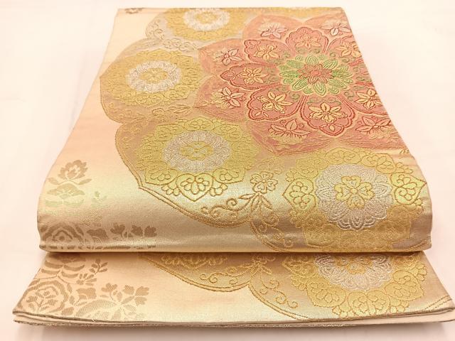 平和屋着物◎六通柄袋帯　正倉院花文　金銀糸　引箔　正絹　逸品　BAAV7698yc