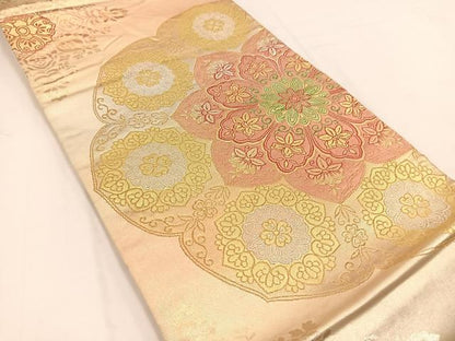 平和屋着物◎六通柄袋帯　正倉院花文　金銀糸　引箔　正絹　逸品　BAAV7698yc